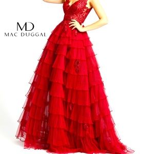 Mac Duggual Couture Red Ball Gown